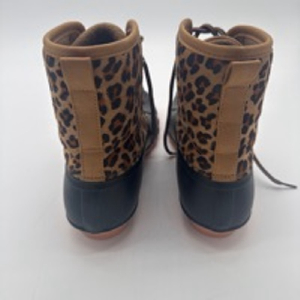 Women's Unbranded Duck Boots Size 8 Black and Leopard Print - Picture 3 of 6